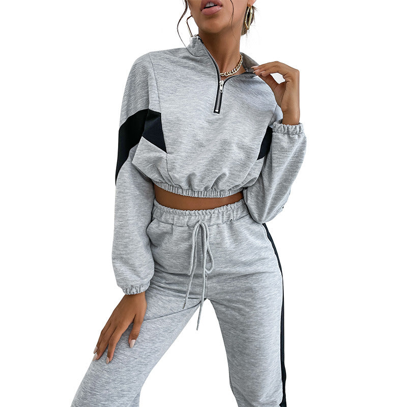 Natalia | Set of trousers and crop top with sweatshirt