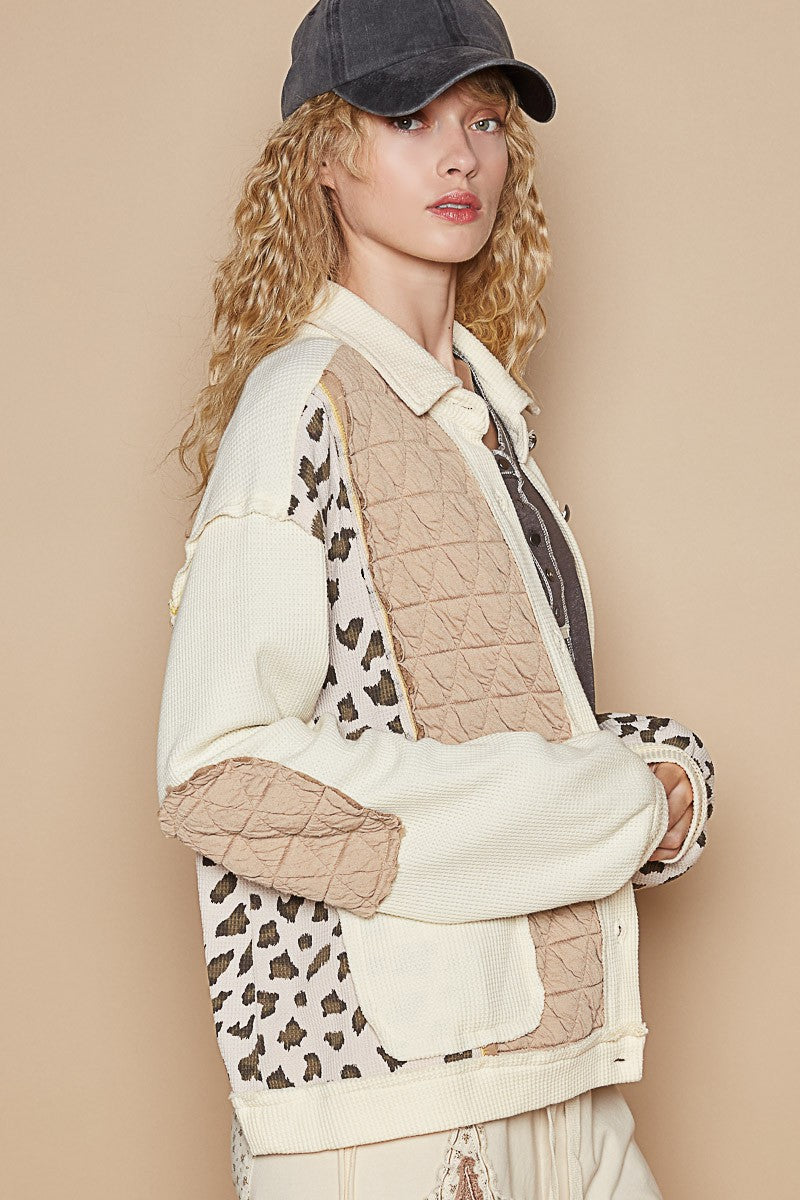 Norma | POL quilted jacket with exposed seams and buttons and leopard print