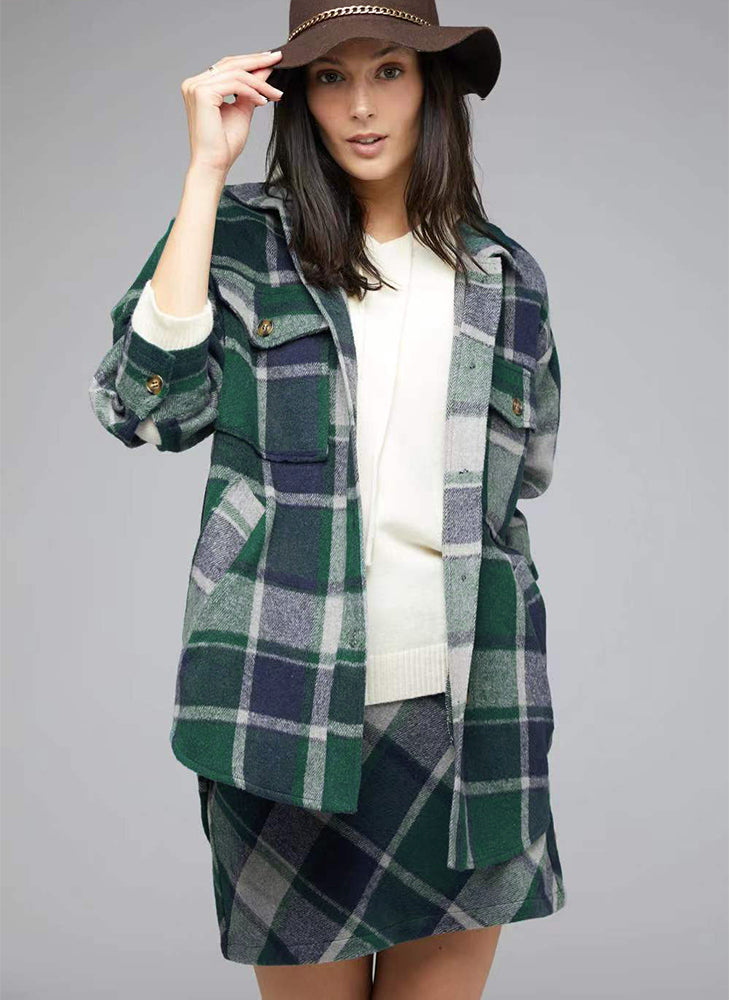 Pink | Oversized checked charm shirt jacket for women