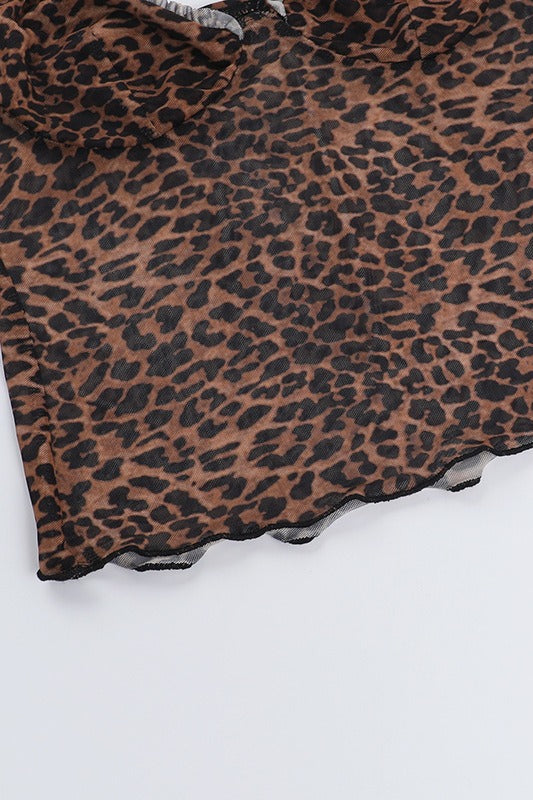 Sexy Leopard Print Sheer Ruffled Trim Cami Top