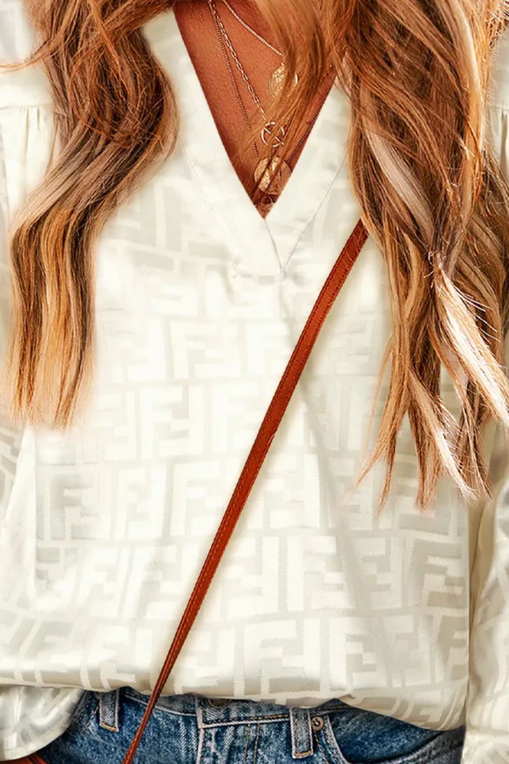 Silvia | Geometric long sleeve blouse with V-neck