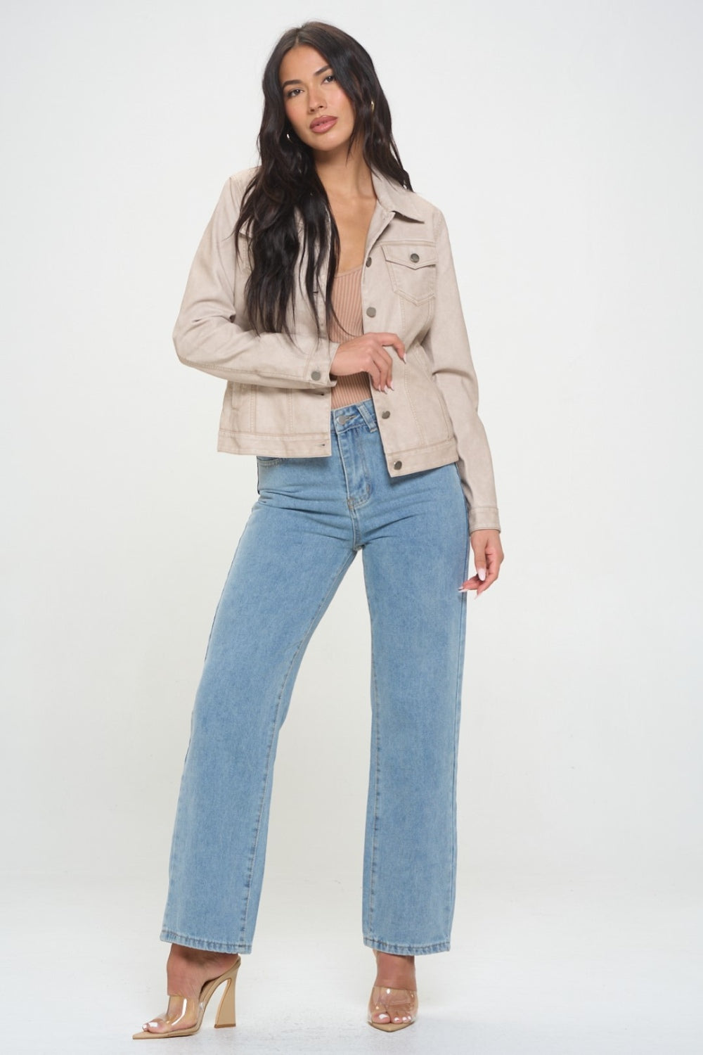 Eva | Button-down cargo jacket made from vegan leather