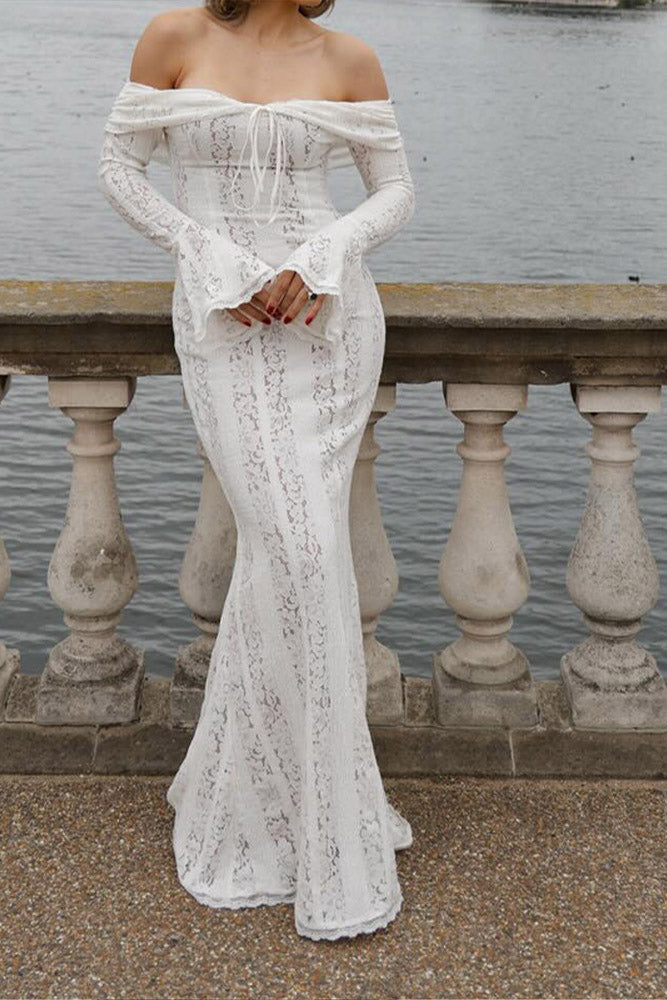 Matilde® | Lace Wide Flared Sleeve Off-Shoulder Dress