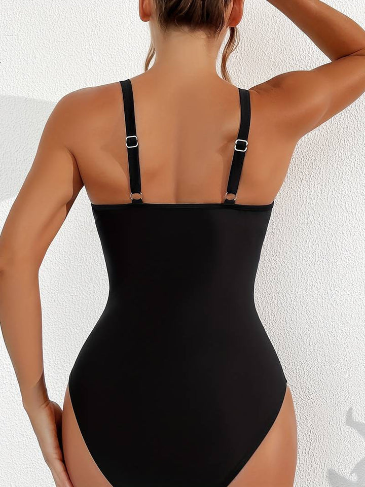 Kathleen® | One-Piece Swimsuit In Black Mesh With Contrast