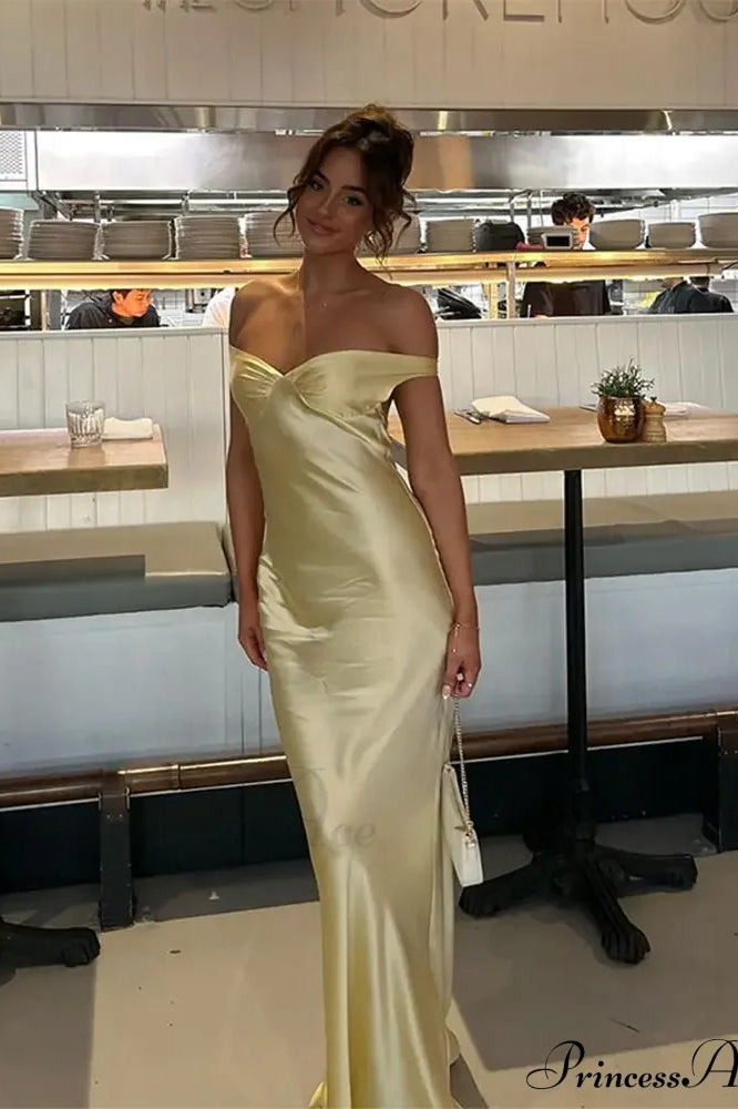 Chic Satin Off Shoulder Open Back Party Dress