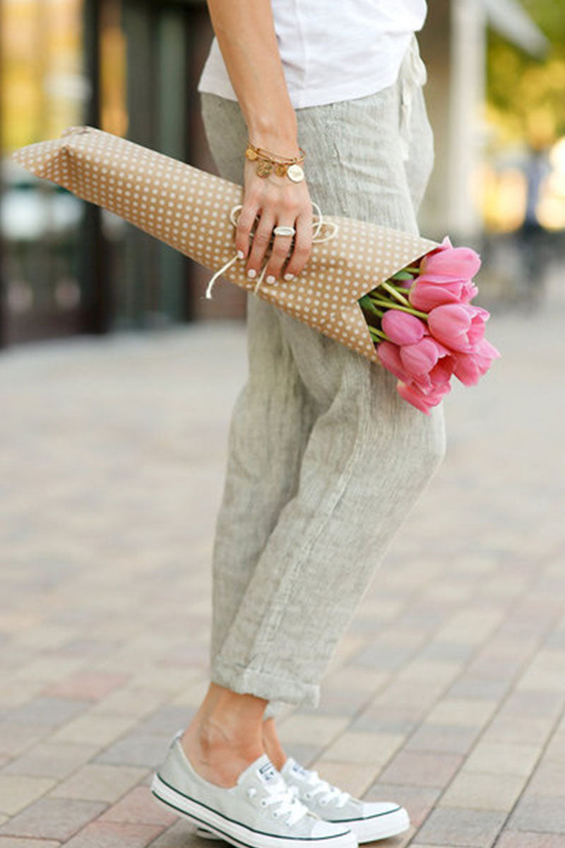 Romina | Fashionable casual solid loose mid waist straight pants