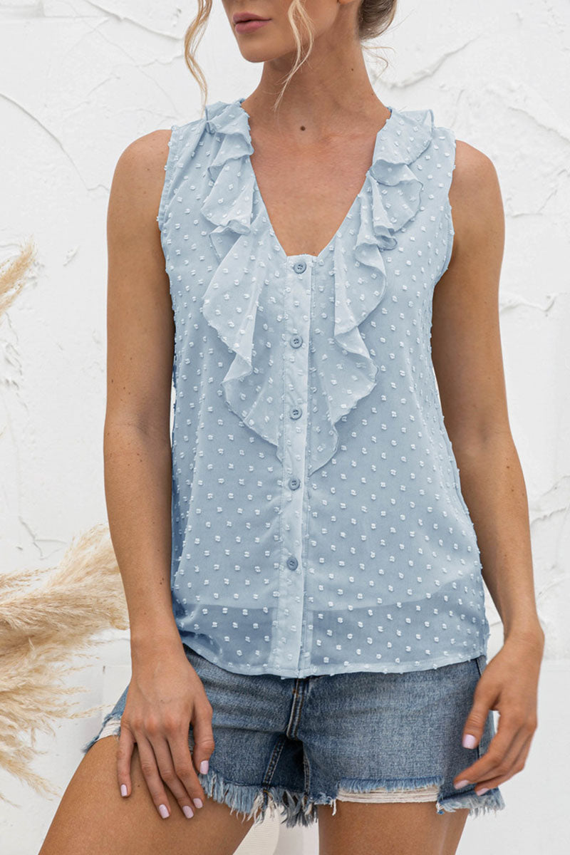 Enrica® | Casual Sleeveless V-Neck Button Down Top