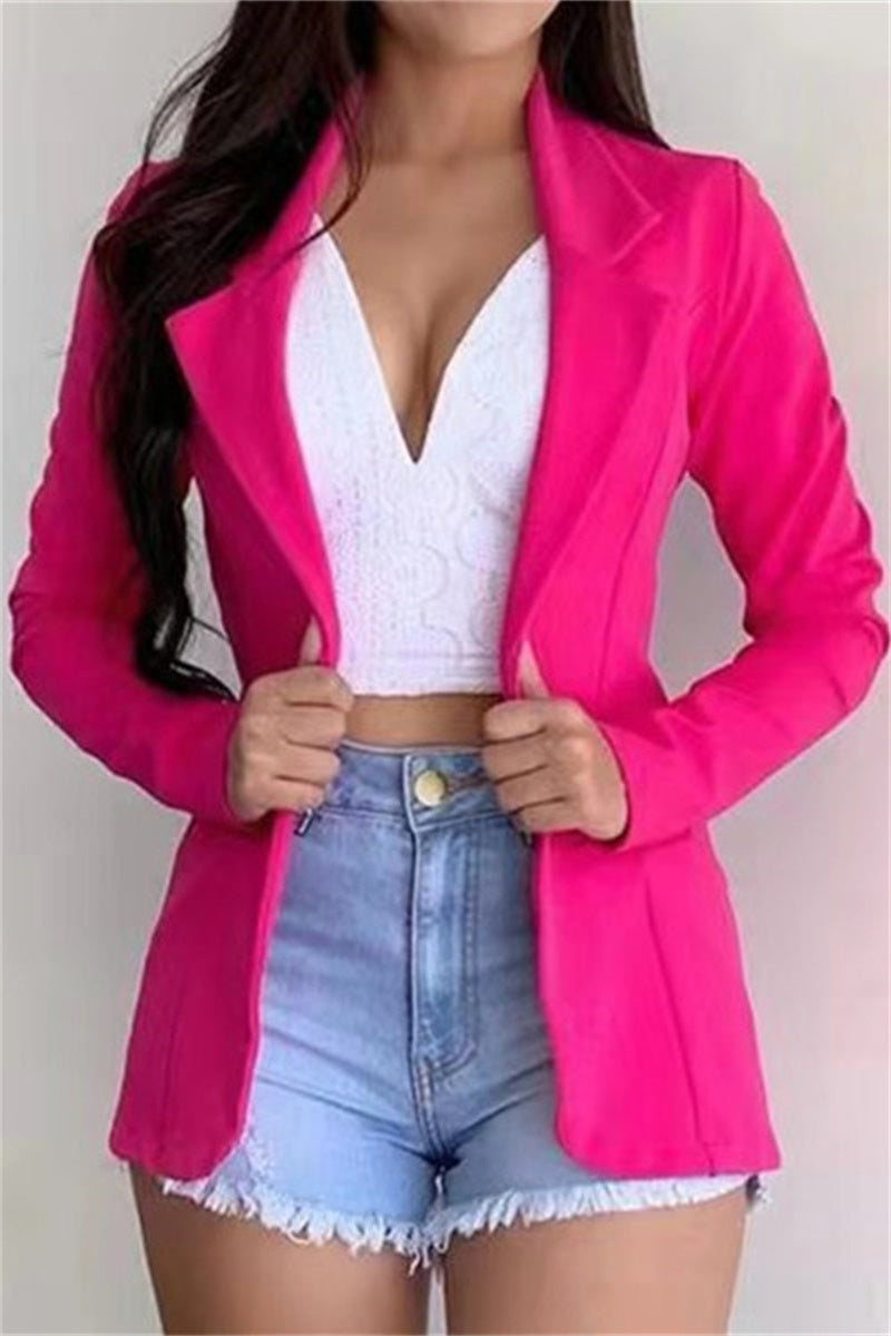 Nerea | Fashionable, casual, solid color cardigan with turn-down collar
