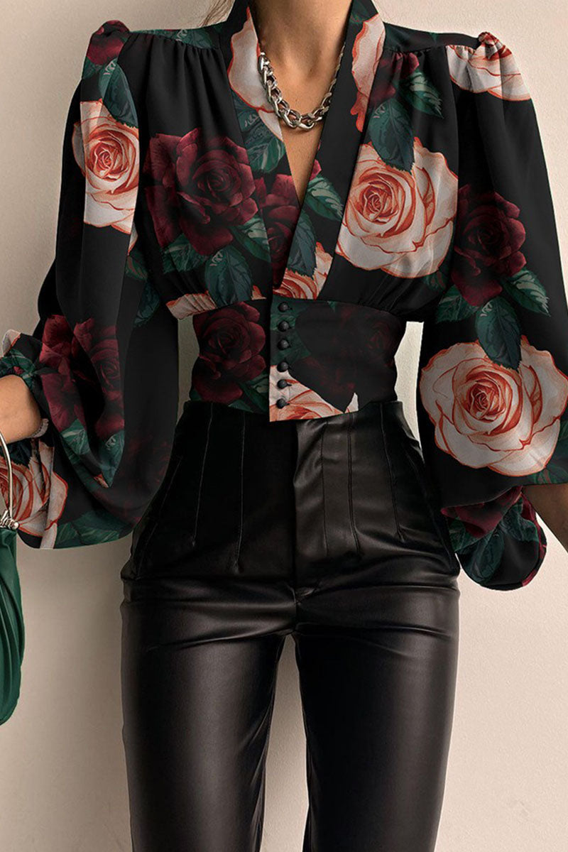 Vanesa | Casual printed patchwork tops with V-neck