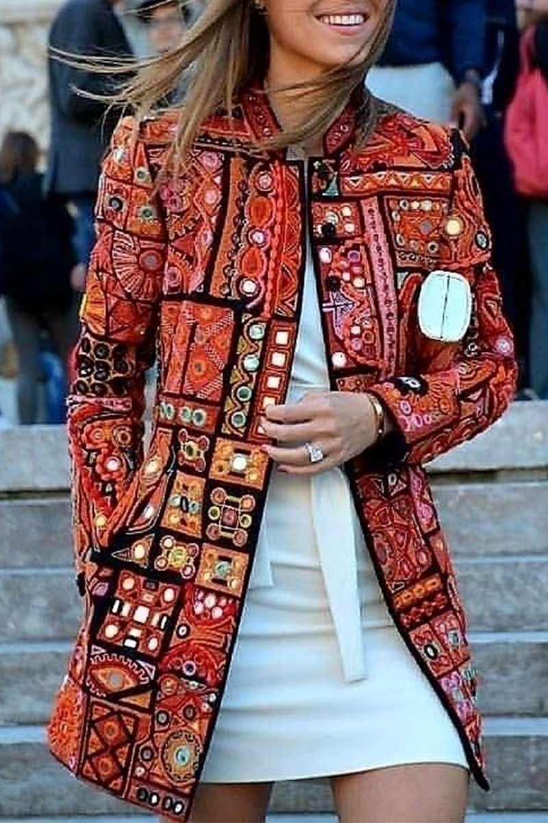 Patricia | Casual outerwear with patchwork cardigan collar and print