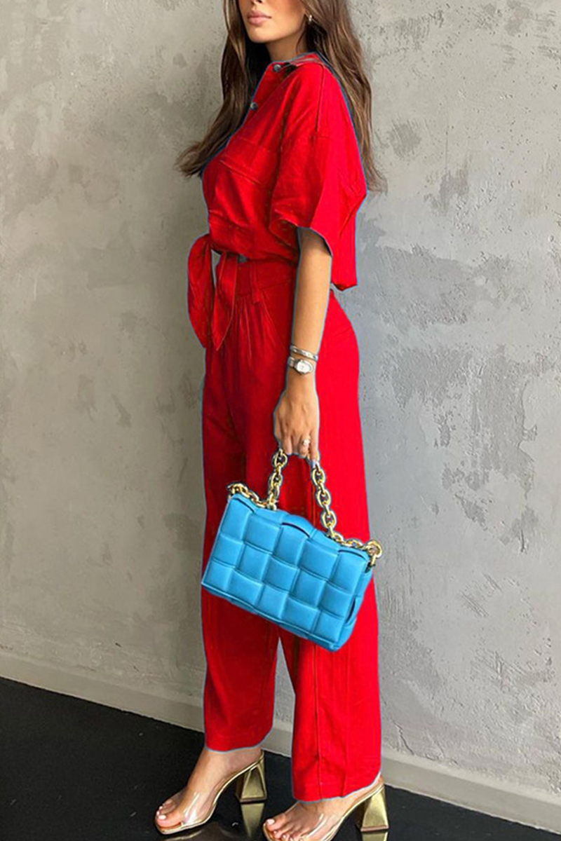 Maite | Fashion Solid Patchwork Turndown Collar Short Sleeve Two Pieces