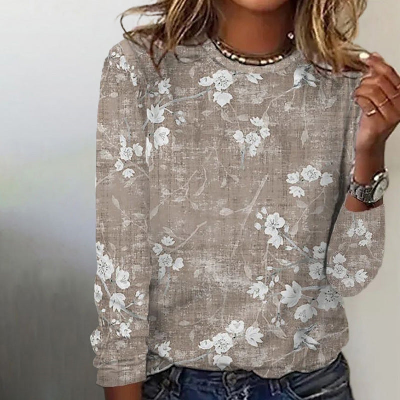 Helga | Women's crew neck sweater with floral pattern. Long sleeves