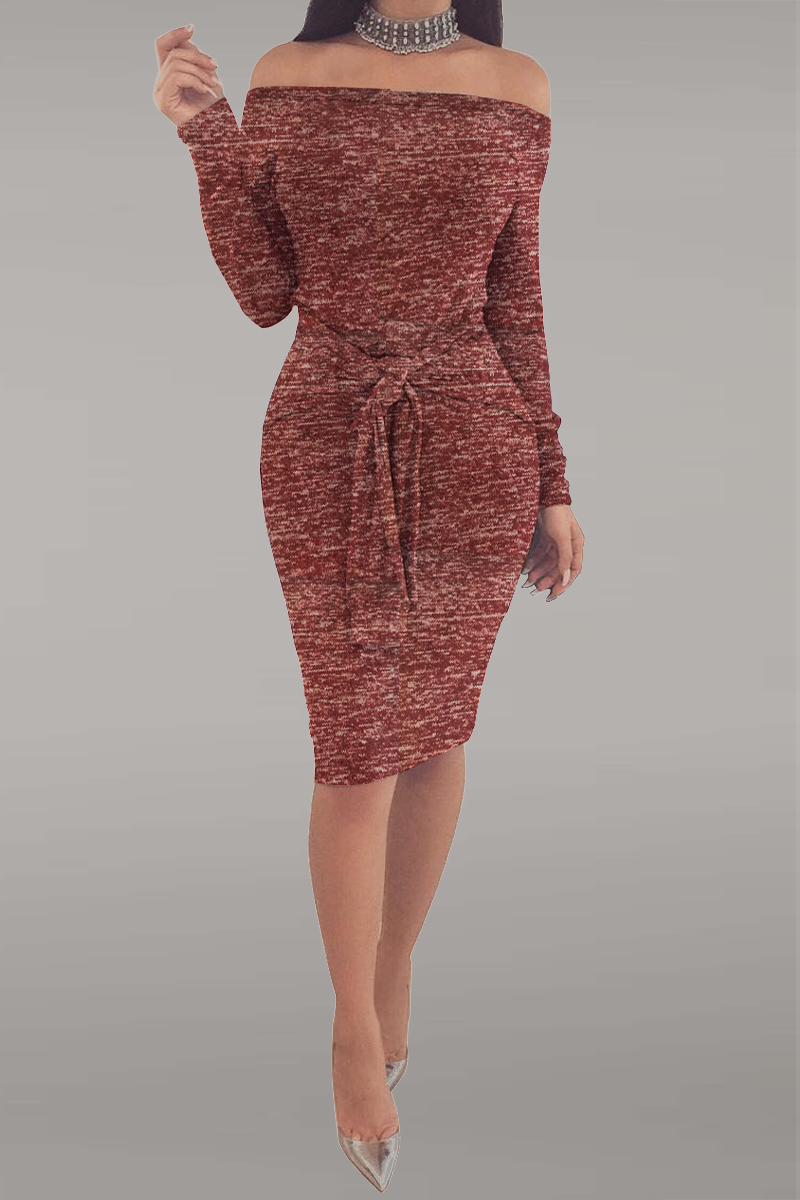 Fabiola | Street Solid Patchwork Off-the-Shoulder Pencil Skirt Dresses