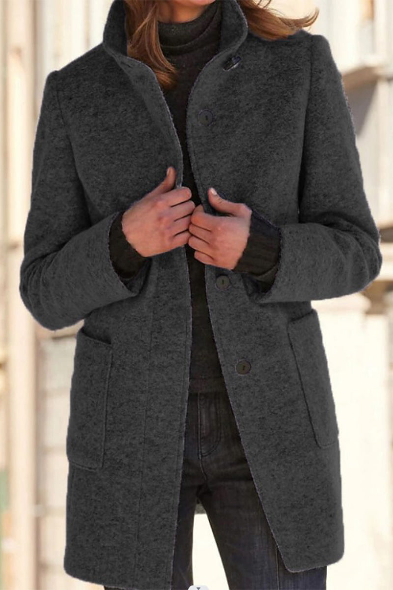 Emma | Casual solid color outerwear with stand-up collar