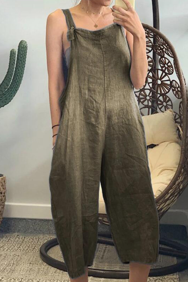 Leire | Casual simple solid patchwork square collar jumpsuits