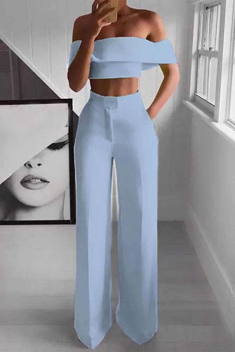 Ester® | Elegant Off-The-Shoulder Crop Top And High-Waisted Pants Set