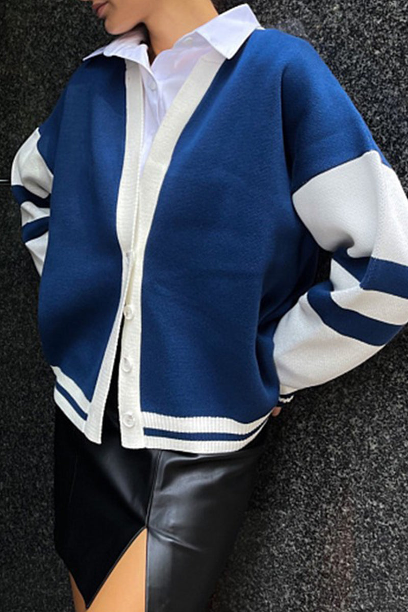 Pilar | Casual color block tops with contrast V-neck