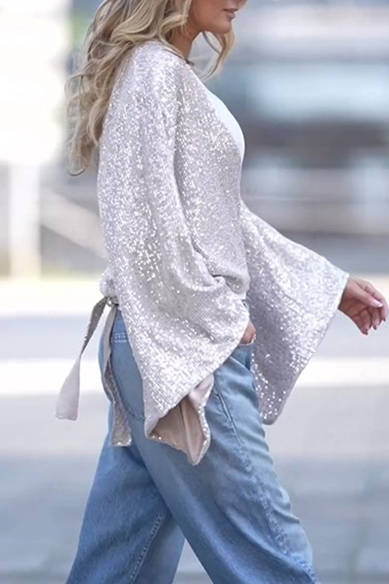 Solange | Casual solid color V-neck sequin tops