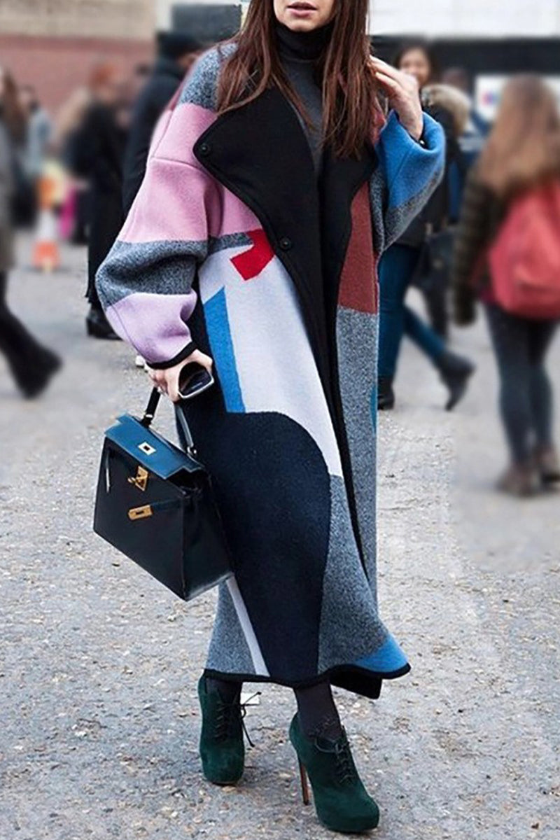 Elvia | Street print patchwork turn-down collar outerwear