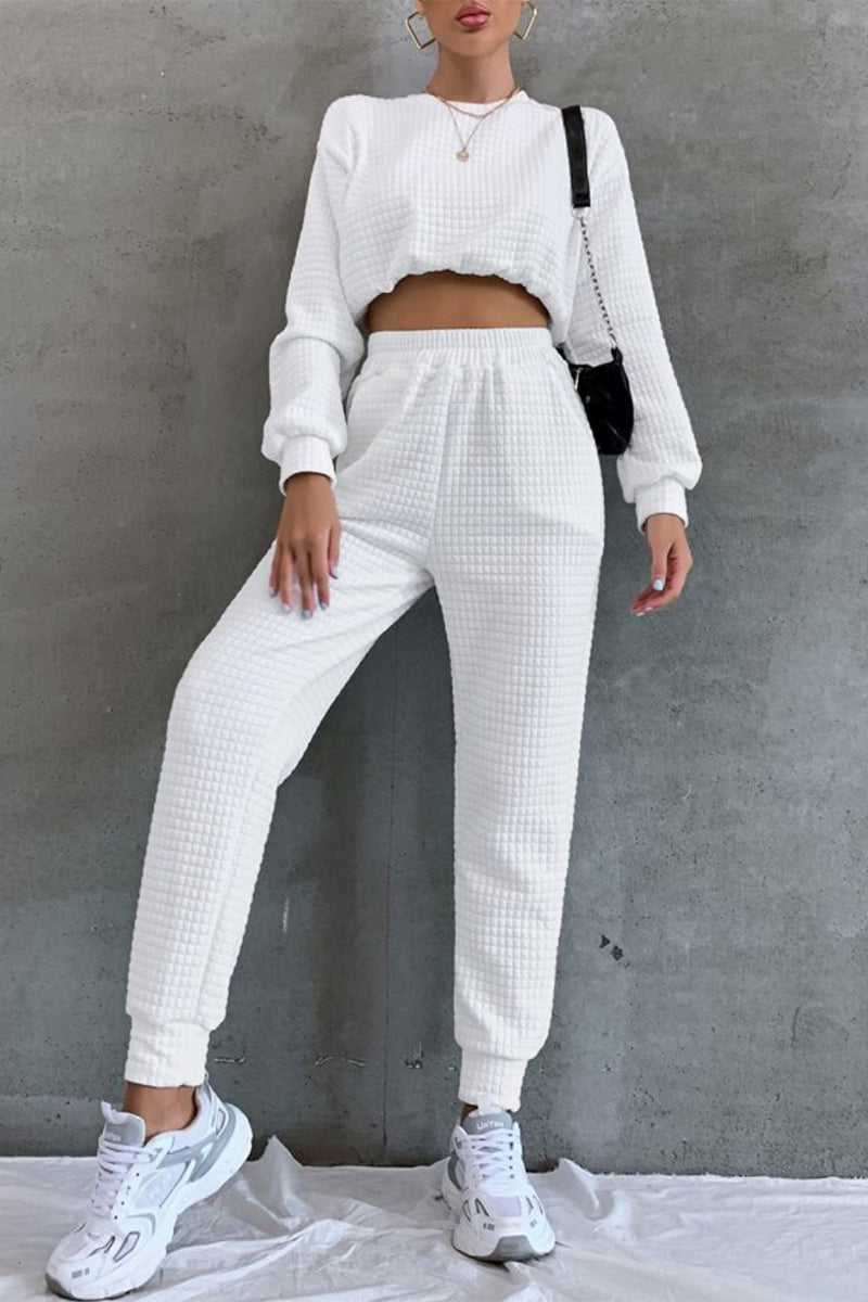 Brenda | Casual Street Solid Patchwork O Neck Long Sleeve Two Pieces