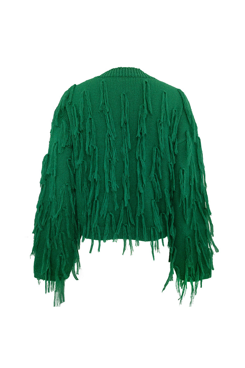 Claudia | Elegant British style plain O-neck tassel sweaters