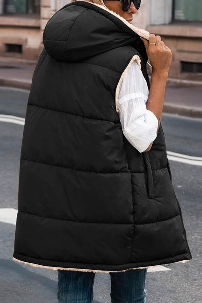 Gabriela | Casual, simple, solid patchwork outerwear with hooded collar