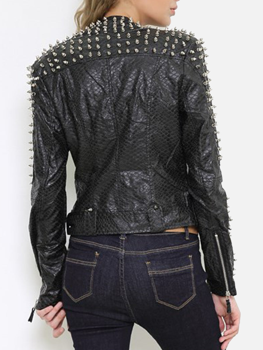 Jacinta | Casual punk outerwear with a fixed studded turn-down collar