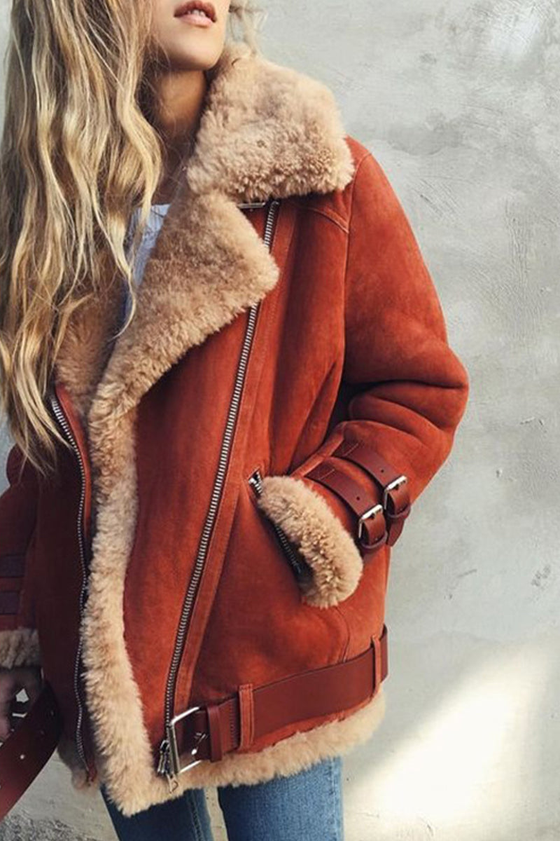 Maria Eugenia | Casual Street Solid Patchwork Turn-Down Collar Outerwear