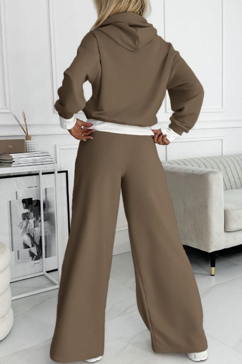 Gloria | Casual solid patchwork hooded collar long sleeve two piece