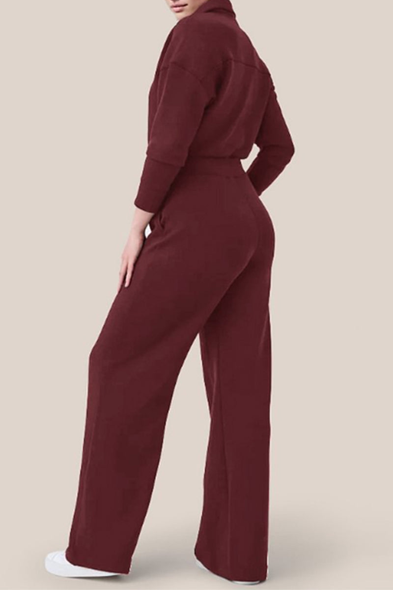 Valentina | Casual, simple jumpsuits with a fixed pocket zip and turn-down collar