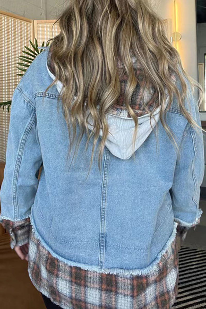 Yasmina | Casual checked outerwear with drawstring and turn-down collar