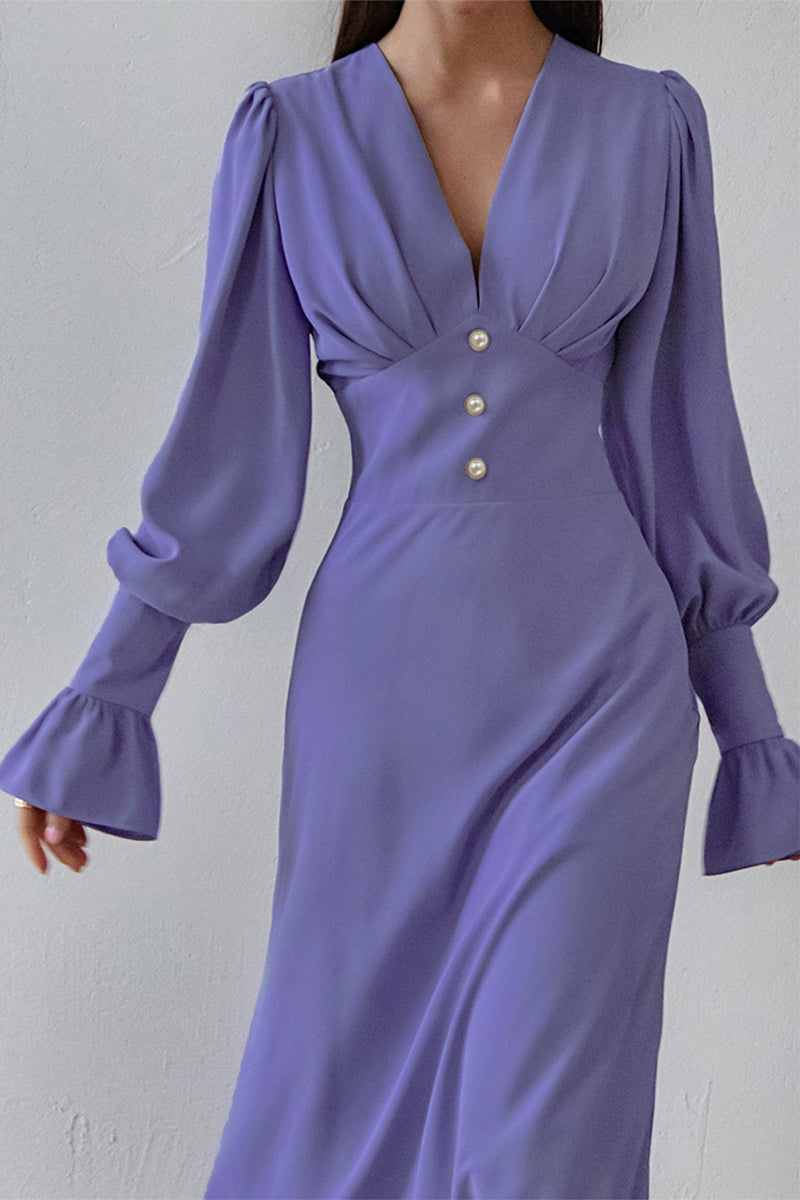 Ramona | Elegant, simple A-line dresses with plain buttons and V-neck