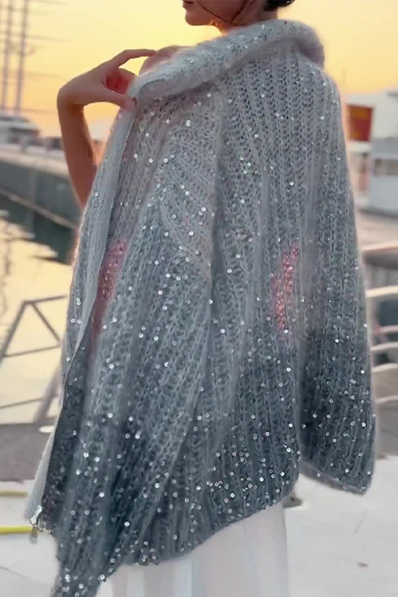 Linda | Casual Celebrities Elegant sequin sweater with turn-down collar