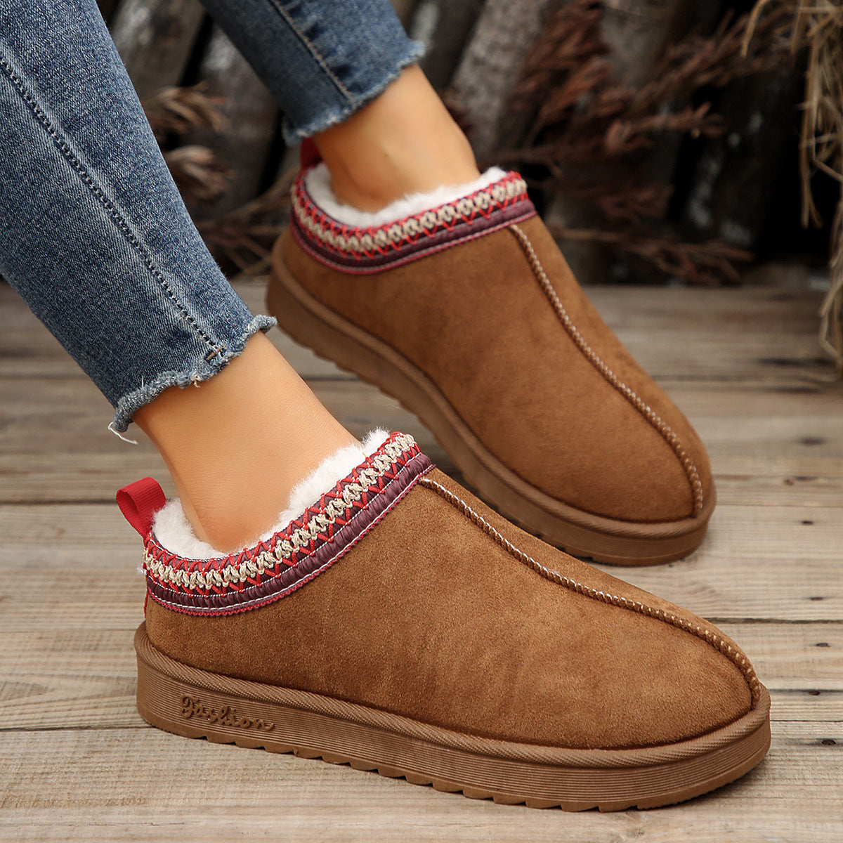 Doris | Casual Living Patchwork Solid Color Round Warm Comfortable Shoes