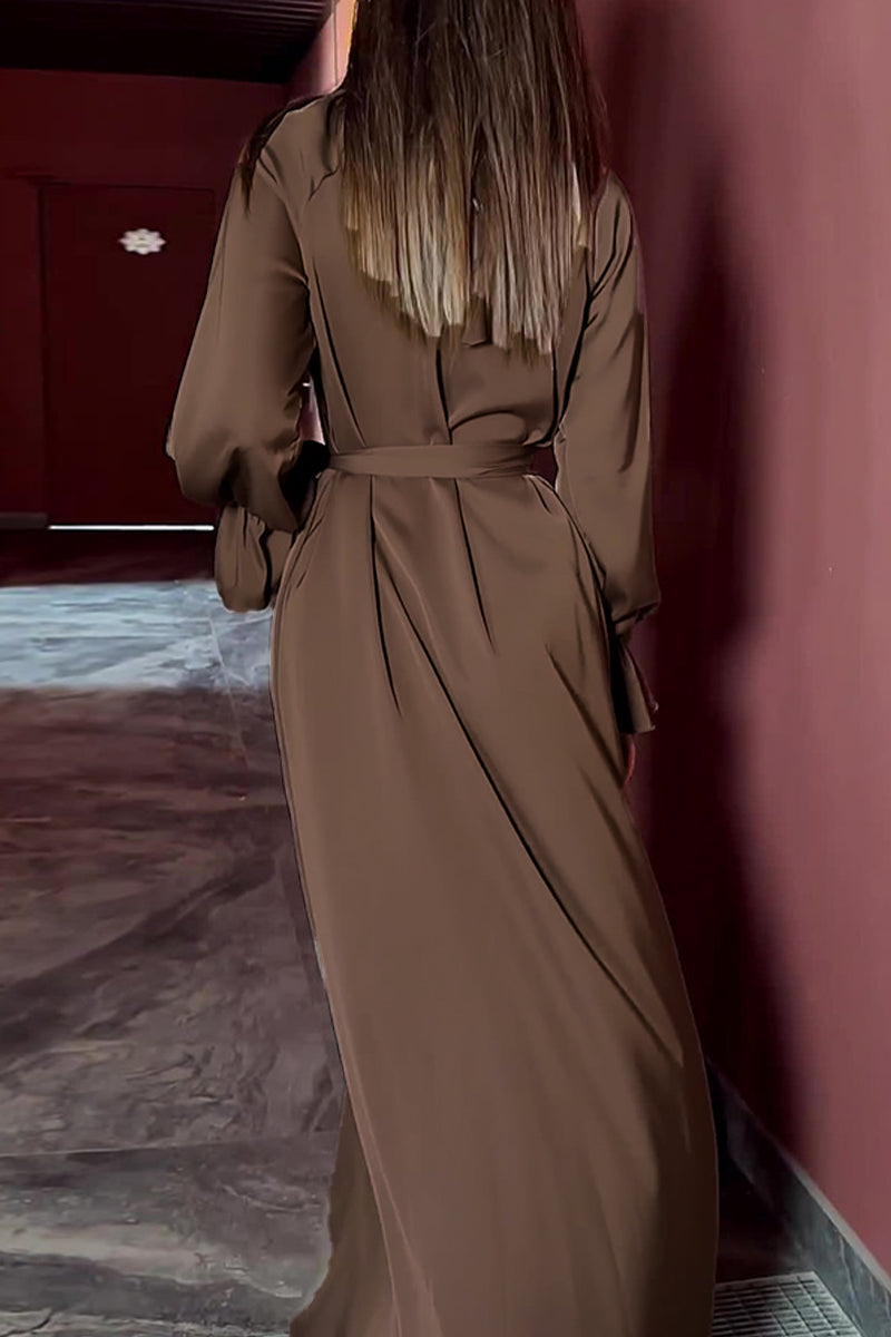 Ainhoa | Elegant solid color bandage dresses with half turtleneck and A-line