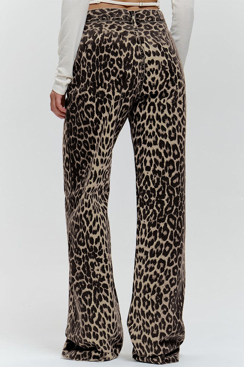 Amparo | Street print leopard buttons loose mid-rise straight full printed pants