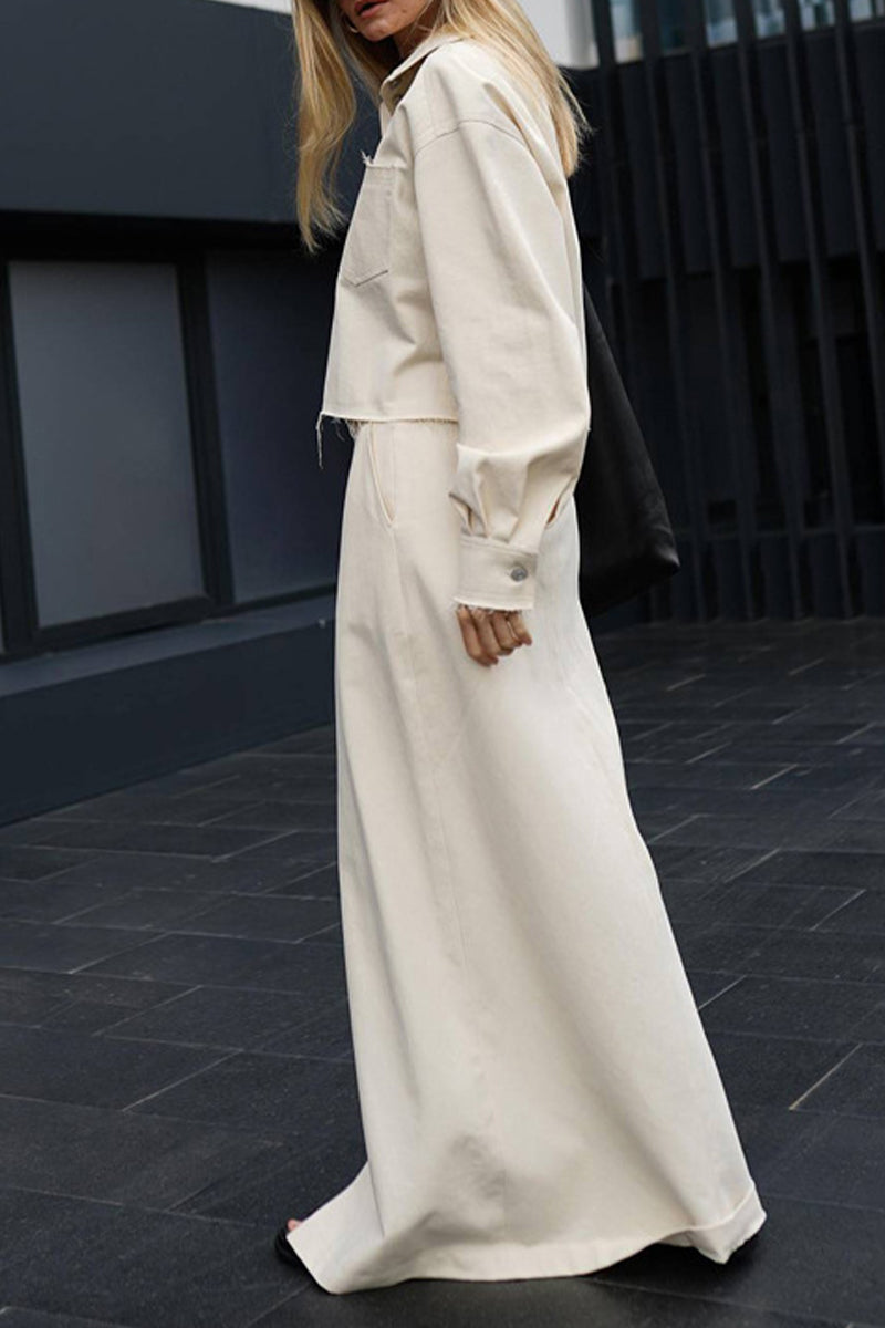 Anette | Casual, elegant, solid color, long-sleeved two-piece suit with pocket turn-down collar