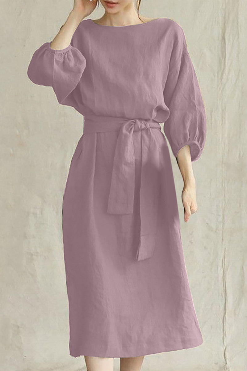 Beatrice® | Casual Half Sleeve Tie Waist Midi Dress