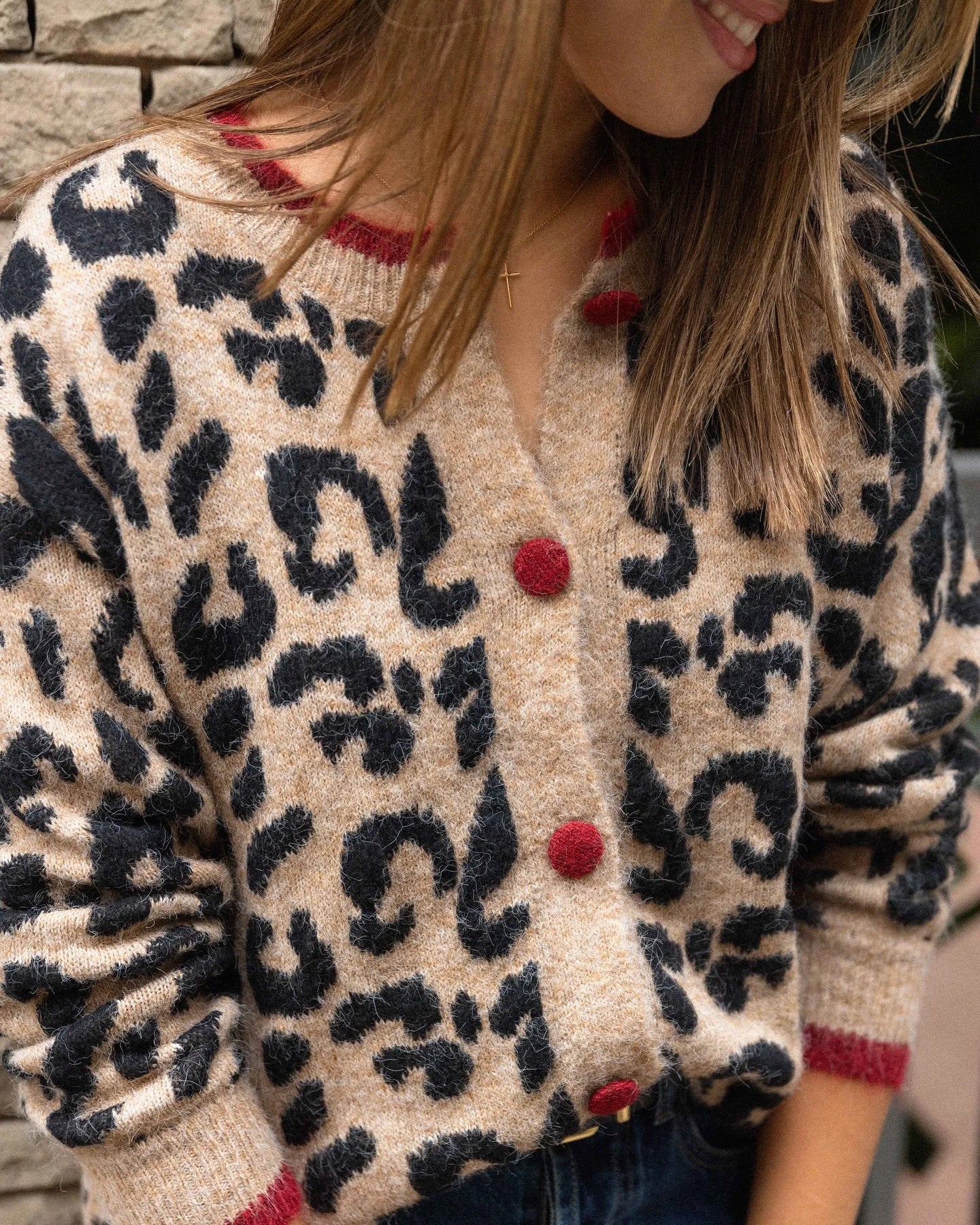 Aranza® | Cardigan unique à Manches longues, imprimé léopard, the couleur marron
