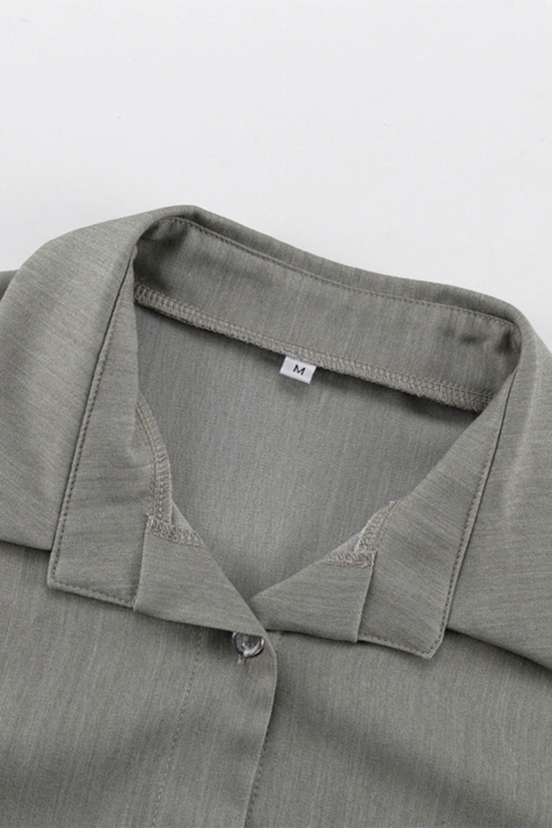 Barbara | Casual daily solid color patchwork turn-down collar long sleeve two piece