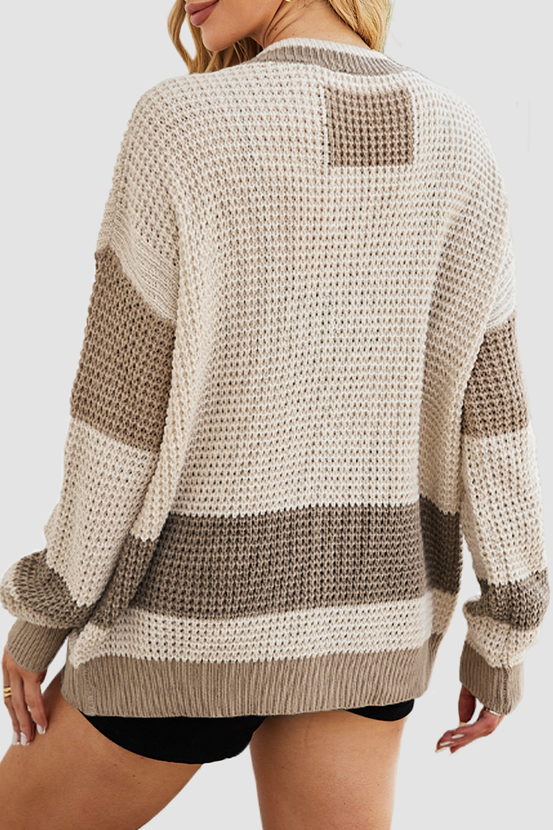 Belén | Casual daily color block outerwear with pocket buttons and V-neck