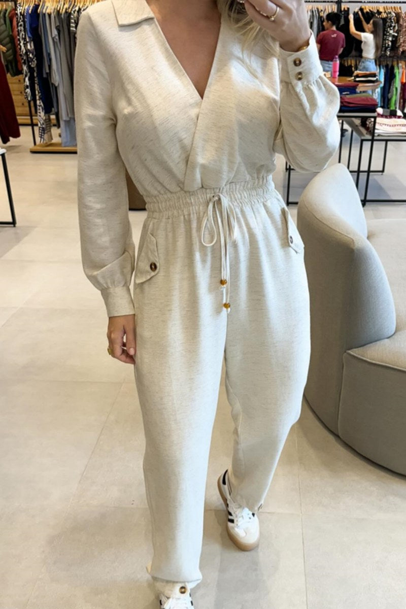Ellie | Casual, figure-hugging V-neck patchwork jumpsuits