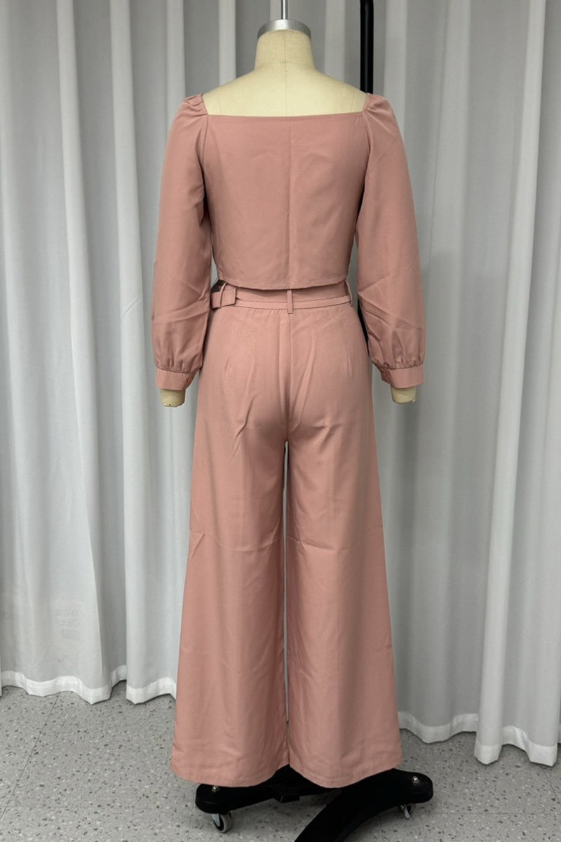 Elisa | Casual street pocket buttons, adjustable square neckline, long sleeves, two piece