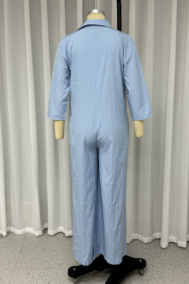 Elizabeth | Casual daily solid color loose jumpsuits with turn-down collar and pockets