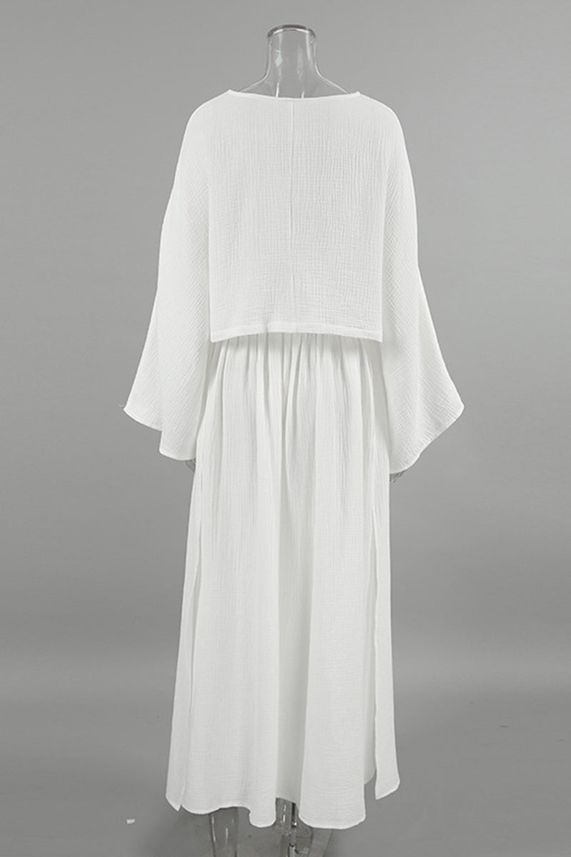 Estela | Casual two-piece suit with slit and ruffles, O-neck and long sleeves