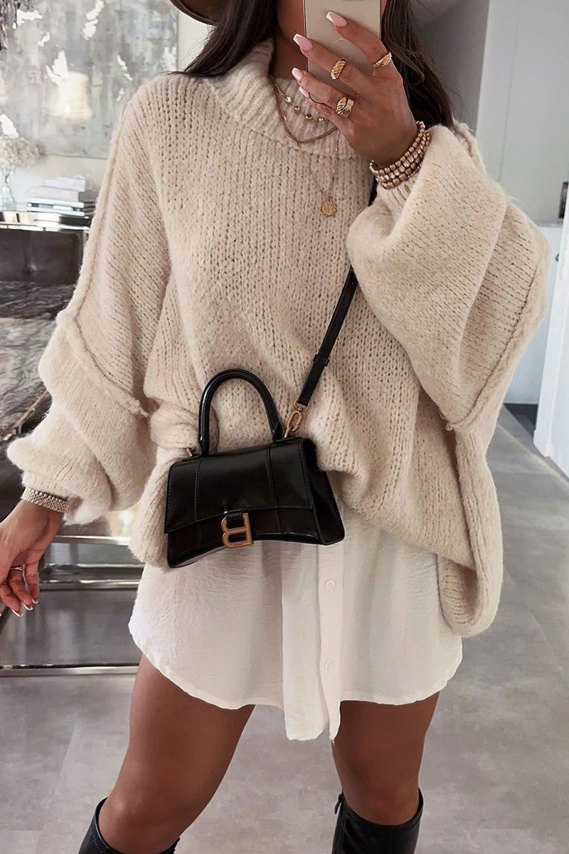 Hanna | Casual daily patchwork weave half turtleneck sweater