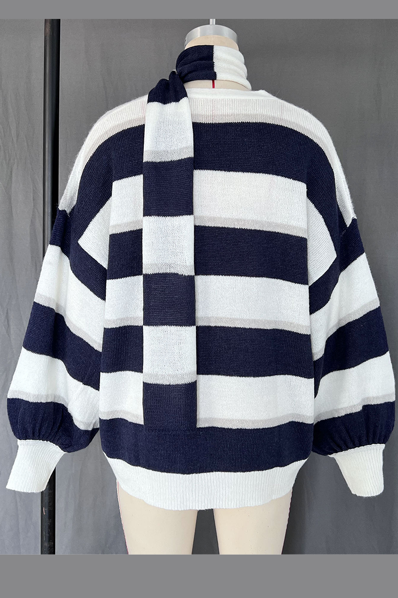 Heleen | Casual cardigans with stripes and buttons and contrast V-neck