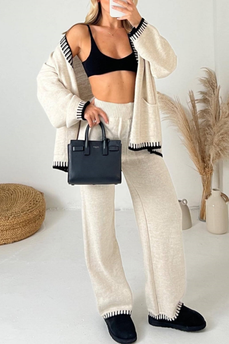 Jade | Casual Patchwork Button Up V Neck Long Sleeve Two Piece Set
