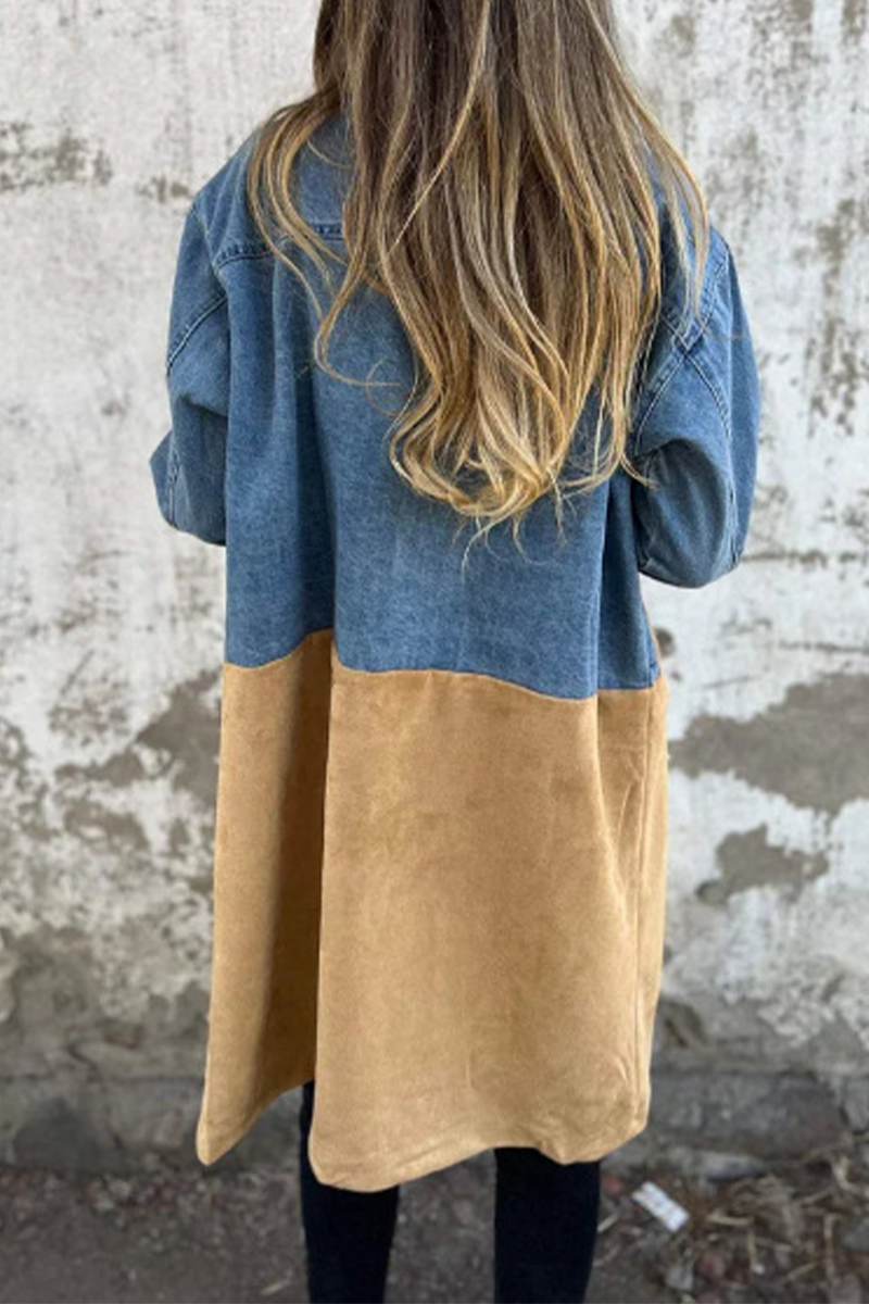 Irina | Casual street buttons, patchwork contrast turn-down collar, long sleeves, loose denim jacket