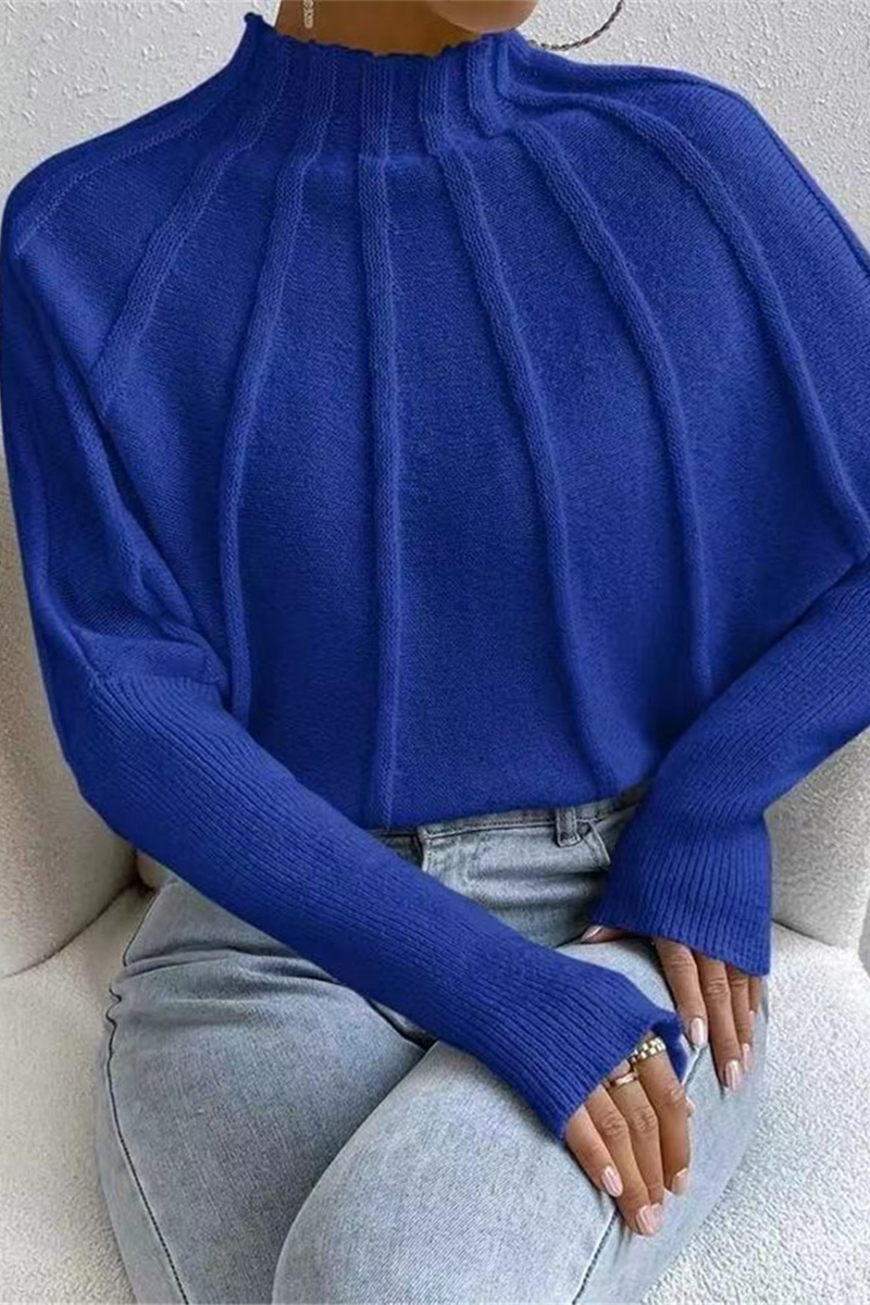 Isa | Casual daily patchwork weave half turtleneck sweater